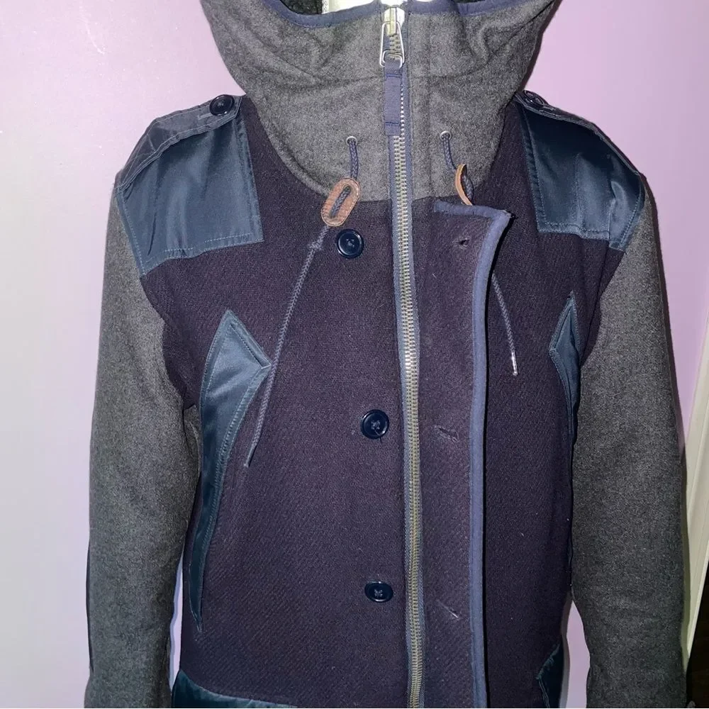J Crew Parka Coat Burbridge Mixed Media Navy Charcoal